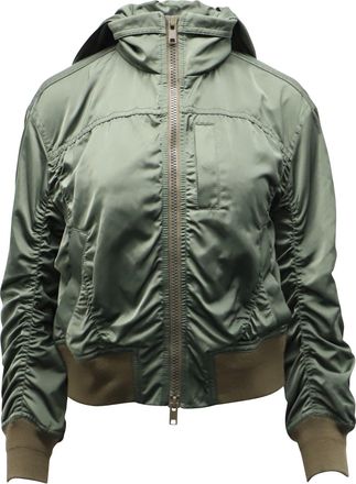 Vince Bomber Jacket with Hood in Green Khaki Polyester