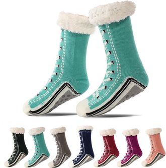 Generic Ultra-thick Cute Slipper Home Socks for Women Non Slip Grippy Warm Cozy Fluffy Home Socks with Silicone Grips Winter Thermal Fuzzy Bed Socks UK One Si