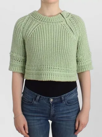 Ermanno Scervino cotton ribbed cropped zip-neck sweater