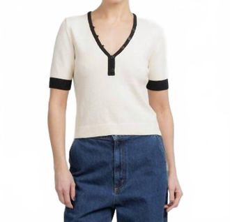 White + Warren Short Sleeve Top In Ivory/midnight