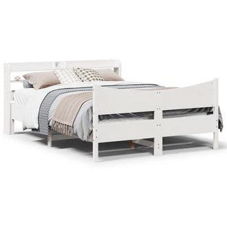 Berkfield Home Bed Frame with Headboard White 135x190 cm Double Solid Wood Pine