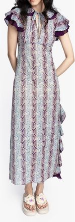 Anna Sui Ombre Ribbons Cotton Ruffle Dress in Amethyst Multi at Nordstrom, Size 10