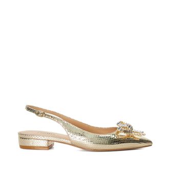 Dune London Womens Ladies Happiest - Diamante-Bow Slingback Ballet Pumps - Gold - Size UK 3
