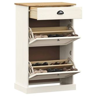 Berkfield Home Shoe Cabinet VIGO 60x35x96 cm White Solid Wood Pine | Size: 60 x 35 x 96 cm