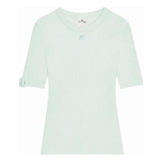 Courr&egrave;ges T-Shirts, female, Green, Size: L Buckle-sleeve Ribbed T-shirt
