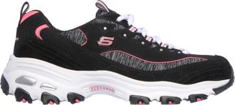 Skechers Womens DLites Memory Foam Lace-up Sneaker Black Hot Pink