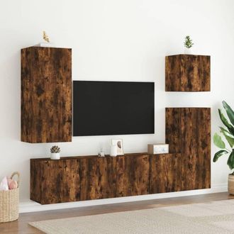 Berkfield Home TV Cabinets Wall-mounted 2 pcs Smoked Oak 80x30x41 cm in Brown | Size: 80 x 30 x 41 cm