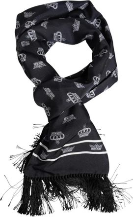 Dolce & Gabbana Zwarte Zijden Kroon Franjes Heren Sjaal - unisex - Zijden sjaals - Zwart - ONE Size - Accessoires