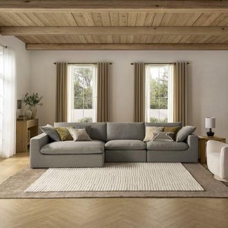 Castlery Grey Left Facing Wide Chaise Sectional Sofa Dawson by Castlery, Feather-Filled Cushions, Cloud-Like Lounge Experience, Grey