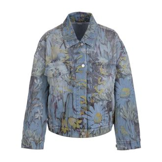 Stella McCartney Denim Jackets, female, Blue, S, Rewild Flora Printed Oversized Jacket