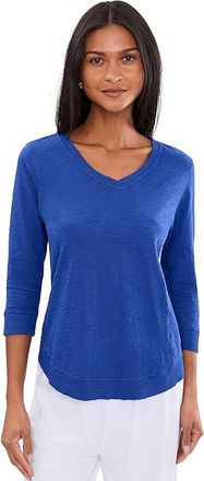 Elliott Lauren Garment Dye Tees - V-neck 3/4 Sleeve T-Shirts Womens T Shirt Royal : XL, Cotton