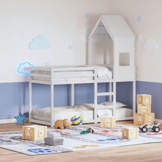vidaXL Vidaxl - Cama Litera Con Techo Madera Maciza De Pino Blanco 90x190 Cm