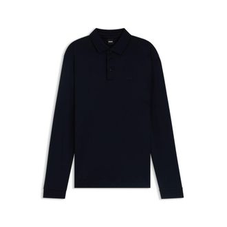BOSS Long-sleeved polo shirt in interlock cotton with logo