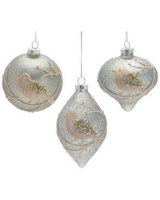 Melrose International Set Of 6 Beaded Glass Bird Ornament