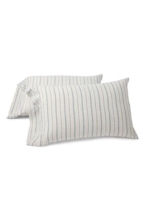 Coyuchi Relaxed Organic Linen Set of 2 Pillowcases in Fog Chambray/indigo Stripe at Nordstrom, Size King