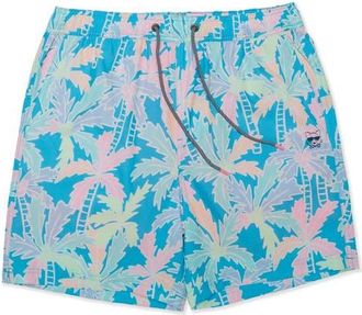 Party Pants Busy Palms Happy Hour 7-Inch Swim Trunks in Cyan at Nordstrom, Size Xx-Large