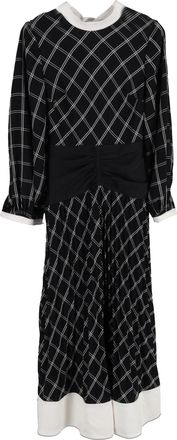 Self Portrait Check Panel Midi Dress in Black Polyester