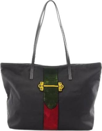 Prada Pre-owned Cahier Trompe Loeil Nylon Saffiano Leather Tote Bag - Dames - Vintage Shopper - Veelkleurig - ONE Size - Nylon - Vintage