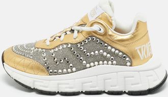 Versace Gold/silver Leather And Lurex Fabric Trigreca Sneakers