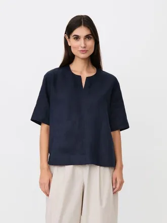 Masai Madolorea Linen Short Sleeve Tunic Top in Navy at Nordstrom, Size Xx-Large