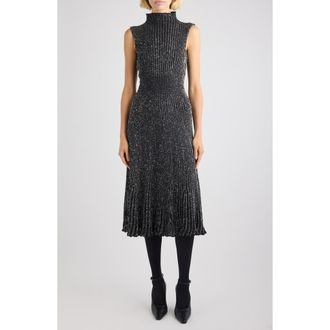 Alaia Sequin Rib Fit & Flare Sweater Dress in Noir Alaia at Nordstrom, Size 10 Us