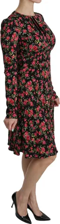 Dolce & Gabbana Black Floral Longsleeve Knee Length Womens Dress