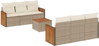 vidaXL Vidaxl - Set Sof&aacute;s De Jard&iacute;n 7 Piezas Y Cojines Rat&aacute;n Sint&eacute;tico Beige