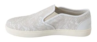 Dolce & Gabbana Womens White Leather Lace Slip On Loafers Shoes Cotton