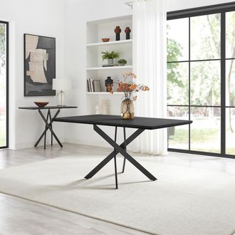 Furniturebox Leonardo Rectangular Black Wood & Metal 6 Seater Dining Table