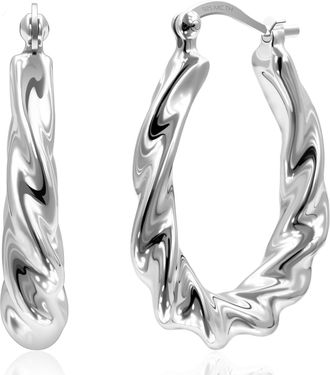 MAX + STONE 925 Sterling Silver Twisted Hoop Earrings