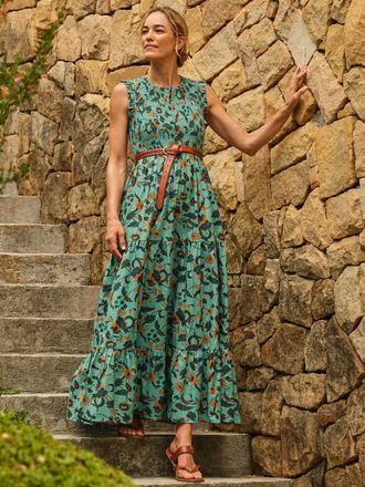 Fat Face FatFace Anais Teal Blue Batik Regular Maxi Dress