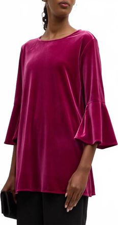 Caroline Rose Bella Velvet Bell Sleeve Top In Magenta