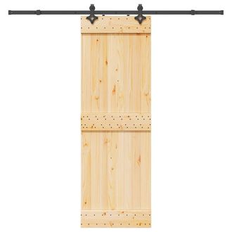 Berkfield Home Sliding Door with Hardware Set 70x210 cm Solid Wood Pine in Brown