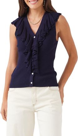 Karen Kane Ruffle Detail Rib Sleeveless Sweater in Navy at Nordstrom, Size X-Small