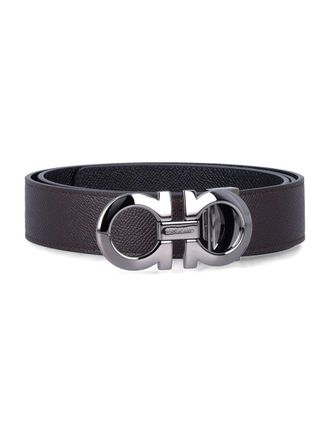 Ferragamo Hammered Leather Reversible Gancini Belt