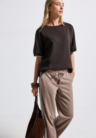 Street One T-Shirt STREET ONE, Damen, Gr. 34, deep roast braun, Jersey, Obermaterial: 46% Modal, 46% Polyester, 8% Elasthan, unifarben mit Farbeinsatz, bequem h&uuml;