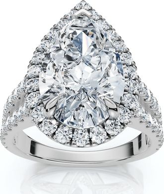 Pompeii3 Certified 3 3/4Ct Pear Shape Diamond Engagement Ring 14k Gold or Pt Lab Grown