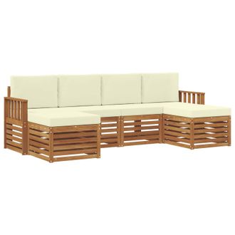 vidaXL Juegos De Sof&aacute;s 6 Pcs Natural Y Crema Madera De Acacia S&oacute;lida Vidaxl