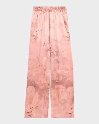 Kiton Floral Silk Straight-Leg Pull-On Pants