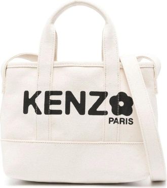 Kenzo Beige Canvas Schoudertas met Boke Flower Motif - Dames - Handtassen - Beige - ONE Size - Katoen - Tassen
