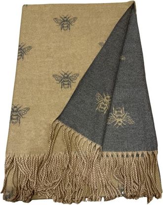 World of Shawls WINTER WARMER Reversible Thick Long Bumble Bee Print Fashion Scarf Blanket Wrap (Gold/Grey)