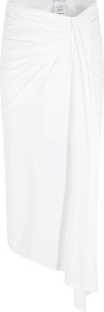 Amazu&igrave;n White Emma Twist-Draped Asymmetric Polyamide-Blend Midi Skirt