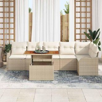 vidaXL Conjunto De Sof&aacute; De Jard&iacute;n 7 Pcs Beige Polirat&aacute;n Vidaxl