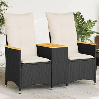 vidaXL Sof&aacute; De Jard&iacute;n Reclinable De 2 Plazas Con Mesa Rat&aacute;n Pe Negro Vidaxl