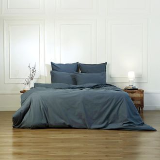 Febronie Juego de cama (65x65) algod&oacute;n lavado azul tormenta 260x240
