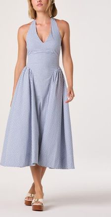 ASTR the Label Meana Gingham Halter Neck Drop Waist Midi Dress in Blue Gingham at Nordstrom, Size X-Small