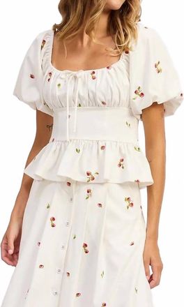 En Saison Strawberry Peplum Top In White Multi