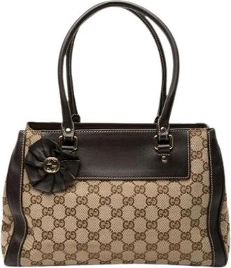 Gucci Pre-owned Handbags, female, Beige, Size: ONE SIZE Pre-owned Canvas Tote