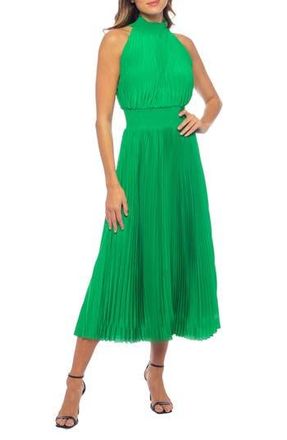OLEG CASSINI Pleated Sleeveless Midi Dress in Kelly Green at Nordstrom Rack, Size X-Large