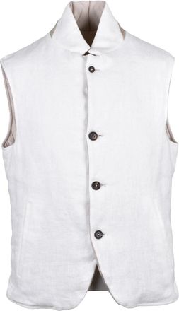 Eleventy White Centogrammi Reversible Linen Vest